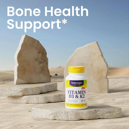 Healthy Origins Vitamin D3 & K2 – Hoch bioverfügbares Vitamin D3 (50 µg) & K2 (200 µg) – Nicht-GVO & glutenfrei – 60 Softgels