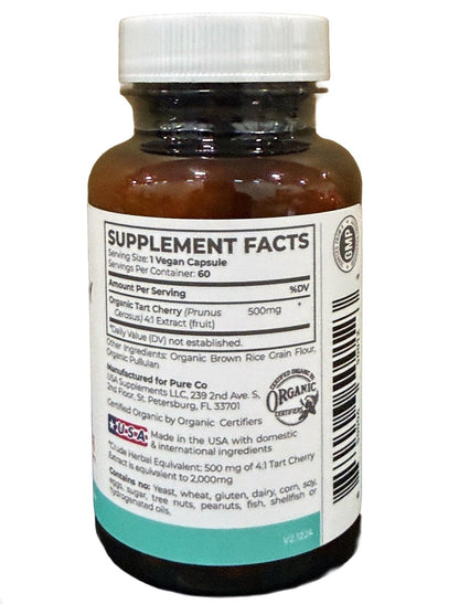 Bio Sauerkirschkapseln mit hoher Konzentration - 500 mg 4:1 Extrakt - 1 Kapsel pro Portion für Harnsäureunterstützung - Vegan, Nicht-GVO & Hergestellt in den USA (2 Monate Vorrat)