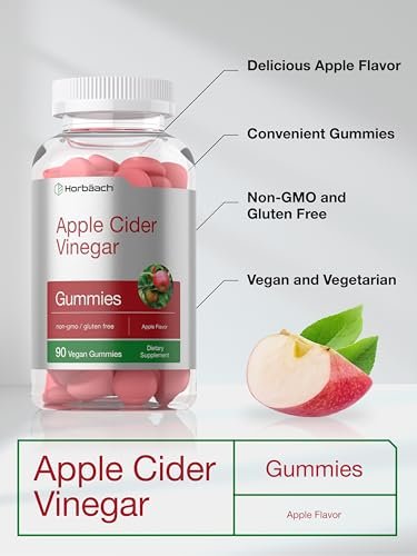 Horbäach Apfelessig Gummibärchen | 90 Stück | Apfelgeschmack ACV Nahrungsergänzungsmittel für Erwachsene | Vegan, Nicht-GVO & Glutenfrei