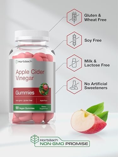 Horbäach Apfelessig Gummibärchen | 90 Stück | Apfelgeschmack ACV Nahrungsergänzungsmittel für Erwachsene | Vegan, Nicht-GVO & Glutenfrei