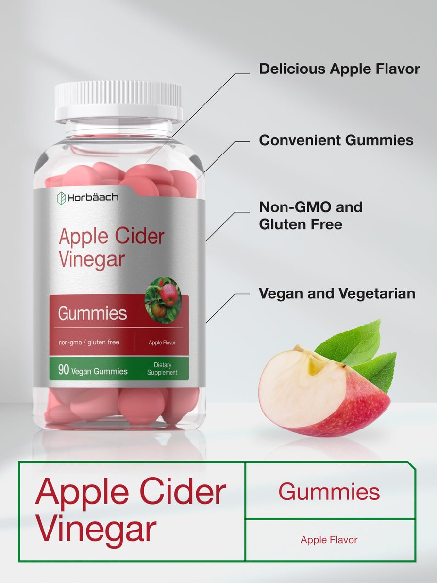 Horbäach Apfelessig Gummibärchen | 90 Stück | Apfelgeschmack ACV Nahrungsergänzungsmittel für Erwachsene | Vegan, Nicht-GVO & Glutenfrei