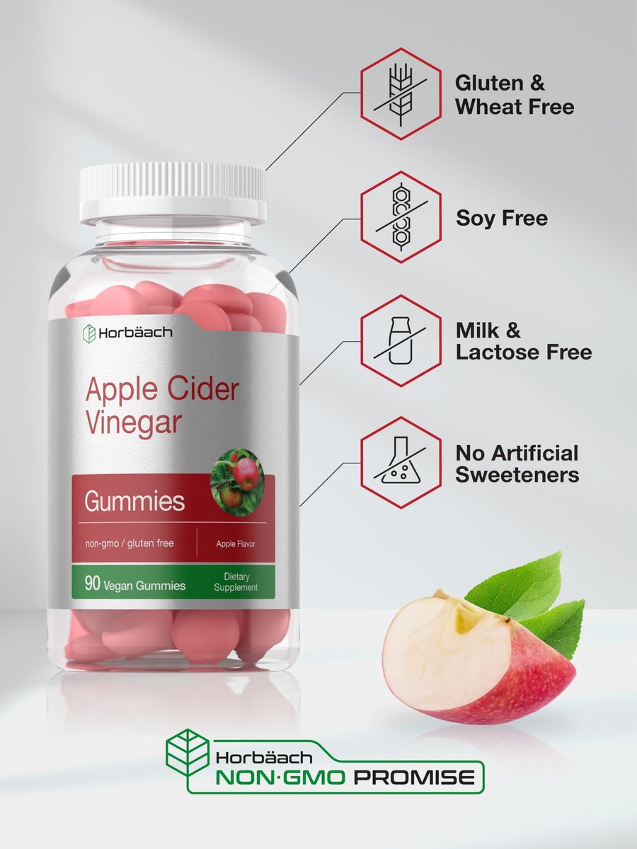 Horbäach Apfelessig Gummibärchen | 90 Stück | Apfelgeschmack ACV Nahrungsergänzungsmittel für Erwachsene | Vegan, Nicht-GVO & Glutenfrei