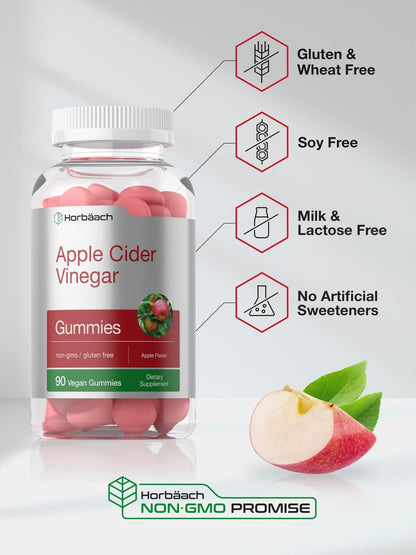 Horbäach Apfelessig Gummibärchen | 90 Stück | Apfelgeschmack ACV Nahrungsergänzungsmittel für Erwachsene | Vegan, Nicht-GVO & Glutenfrei