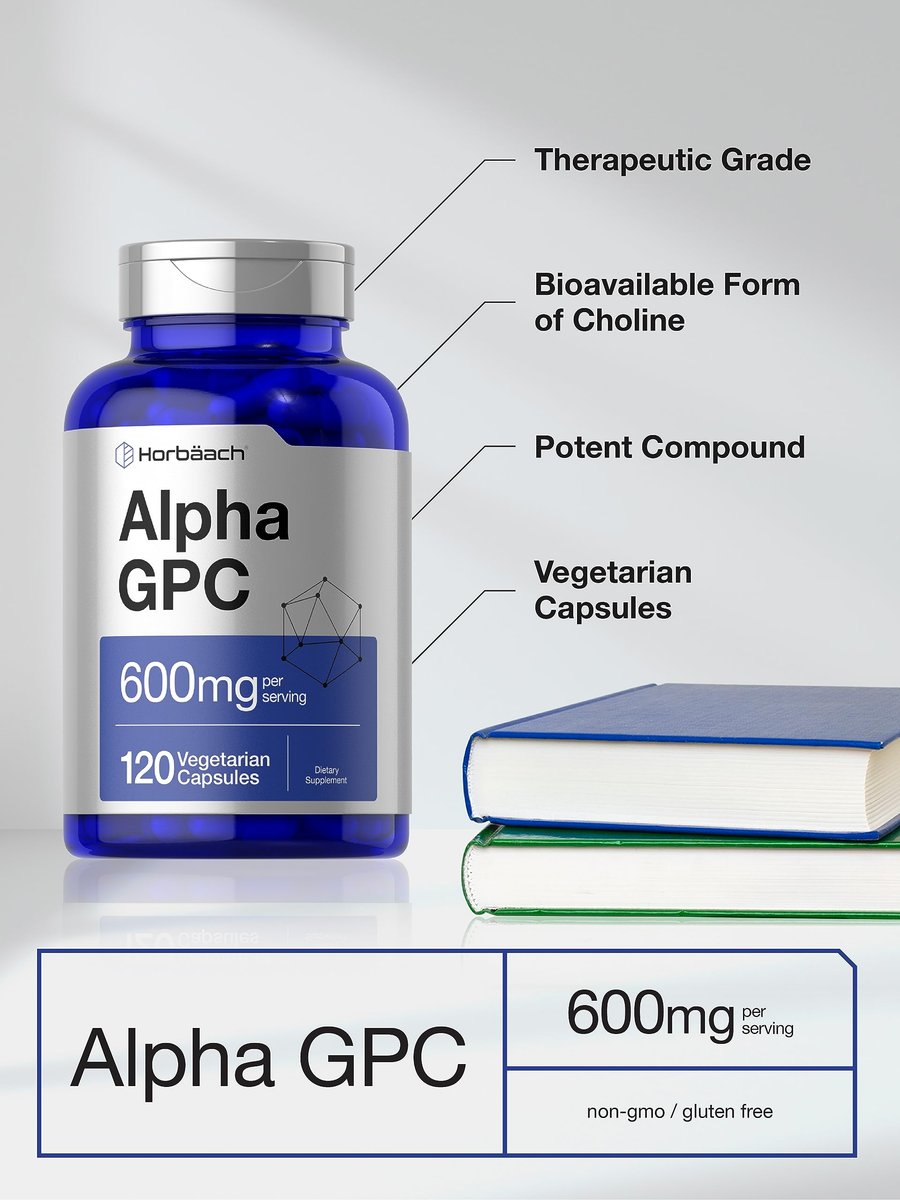 Horbäach Alpha GPC 600mg – 120 Kapseln | Vegetarisch, Nicht-GVO & Glutenfrei Cholin-Präparat | Unterstützt gesundes Gedächtnis, Fokus und Klarheit