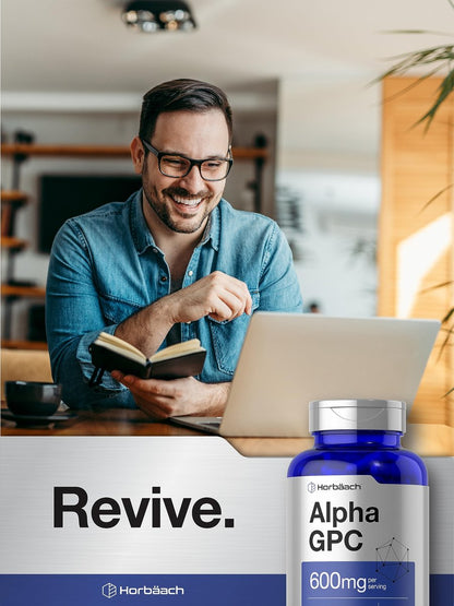 Horbäach Alpha GPC 600mg – 120 Kapseln | Vegetarisch, Nicht-GVO & Glutenfrei Cholin-Präparat | Unterstützt gesundes Gedächtnis, Fokus und Klarheit