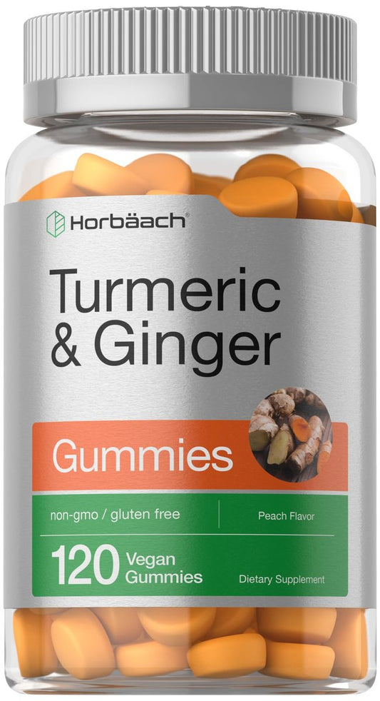 Horbäach Kurkuma und Ingwer Gummis | 120 Stück | Pfirsichgeschmack | Vegan, Non-GMO & Glutenfrei