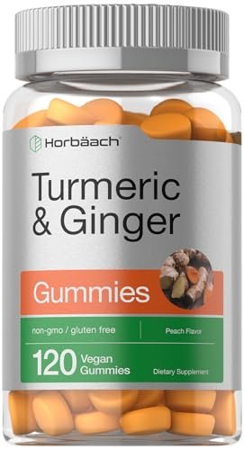 Horbäach Kurkuma und Ingwer Gummis | 120 Stück | Pfirsichgeschmack | Vegan, Non-GMO & Glutenfrei