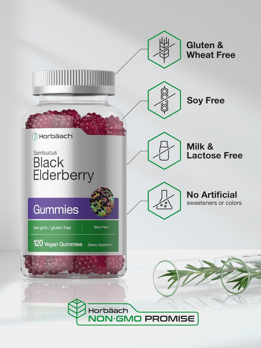 Horbaach Holunderbeeren-Gummis | 120 Stück | Sambucus-Extrakt | mit Zink und Vitamin C | Beerengeschmack | Vegan, Nicht-GVO und Glutenfrei für Erwachsene