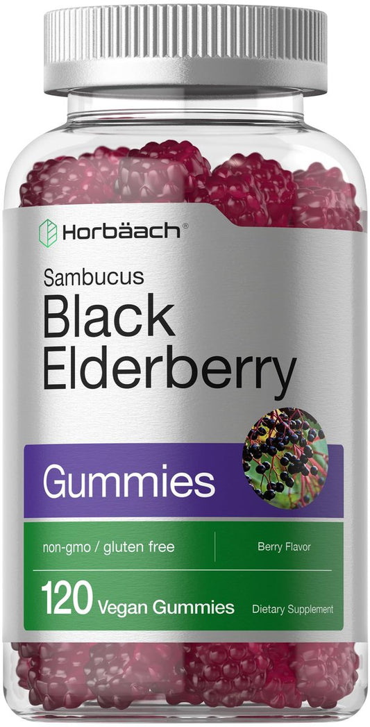 Horbaach Holunderbeeren-Gummis | 120 Stück | Sambucus-Extrakt | mit Zink und Vitamin C | Beerengeschmack | Vegan, Nicht-GVO und Glutenfrei für Erwachsene