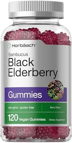 Horbaach Holunderbeeren-Gummis | 120 Stück | Sambucus-Extrakt | mit Zink und Vitamin C | Beerengeschmack | Vegan, Nicht-GVO und Glutenfrei für Erwachsene