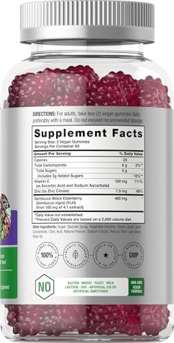 Horbaach Holunderbeeren-Gummis | 120 Stück | Sambucus-Extrakt | mit Zink und Vitamin C | Beerengeschmack | Vegan, Nicht-GVO und Glutenfrei für Erwachsene