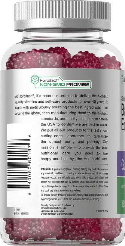 Horbaach Holunderbeeren-Gummis | 120 Stück | Sambucus-Extrakt | mit Zink und Vitamin C | Beerengeschmack | Vegan, Nicht-GVO und Glutenfrei für Erwachsene