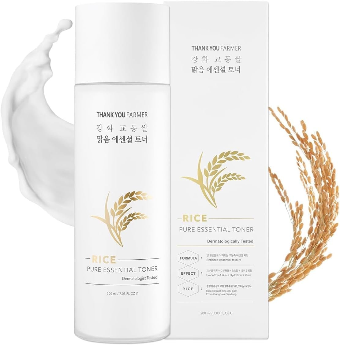 THANKYOU FARMER Rice Pure Korean Milk Toner mit Reiswasser & Niacinamid – Sanfter, feuchtigkeitsspendender Toner für strahlende und beruhigte Haut, vegan, 200 ml