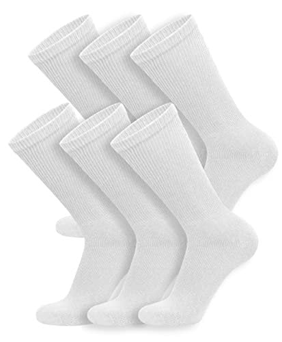 6 Paar Baumwoll-Diabetiker-Socken für Herren, Neuropathie-Socken (Größe 10-13, Schuhgröße 9-12, Weiß)