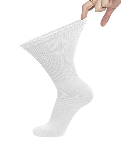 6 Paar Baumwoll-Diabetiker-Socken für Herren, Neuropathie-Socken (Größe 10-13, Schuhgröße 9-12, Weiß)