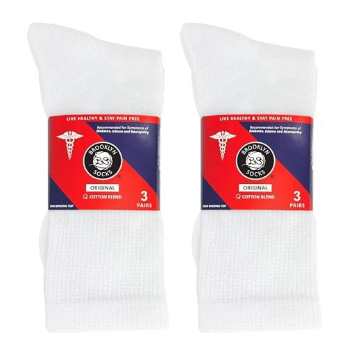 6 Paar Baumwoll-Diabetiker-Socken für Herren, Neuropathie-Socken (Größe 10-13, Schuhgröße 9-12, Weiß)