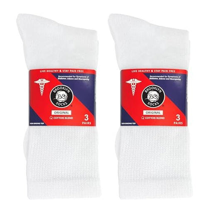6 Paar Baumwoll-Diabetiker-Socken für Herren, Neuropathie-Socken (Größe 10-13, Schuhgröße 9-12, Weiß)