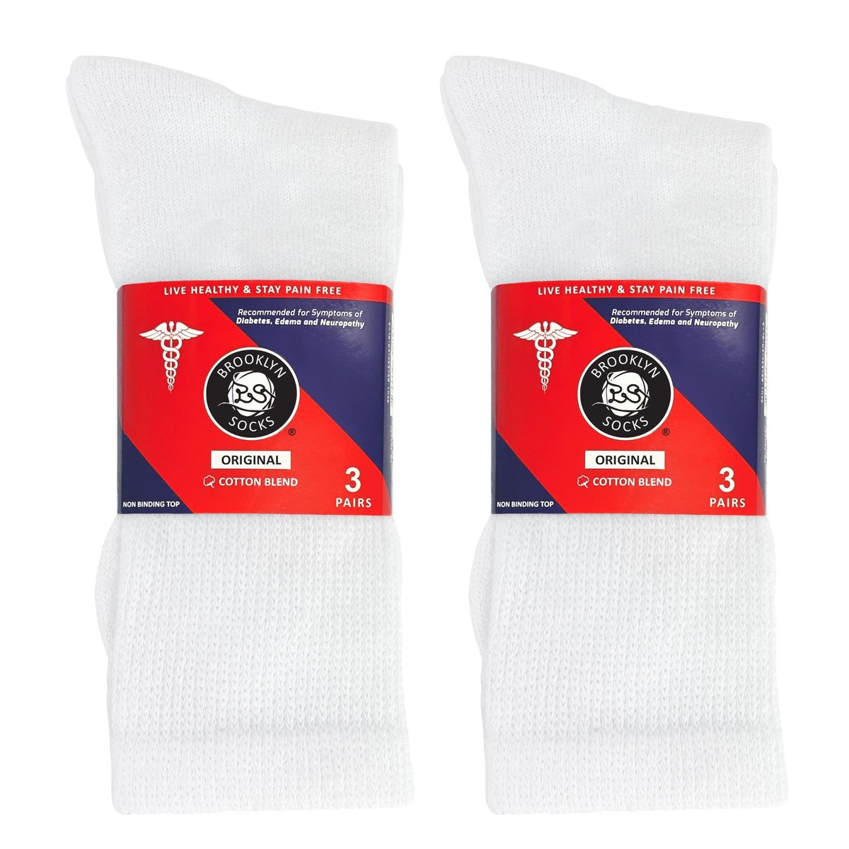 6 Paar Baumwoll-Diabetiker-Socken für Herren, Neuropathie-Socken (Größe 10-13, Schuhgröße 9-12, Weiß)