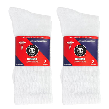 6 Paar Baumwoll-Diabetiker-Socken für Herren, Neuropathie-Socken (Größe 10-13, Schuhgröße 9-12, Weiß)