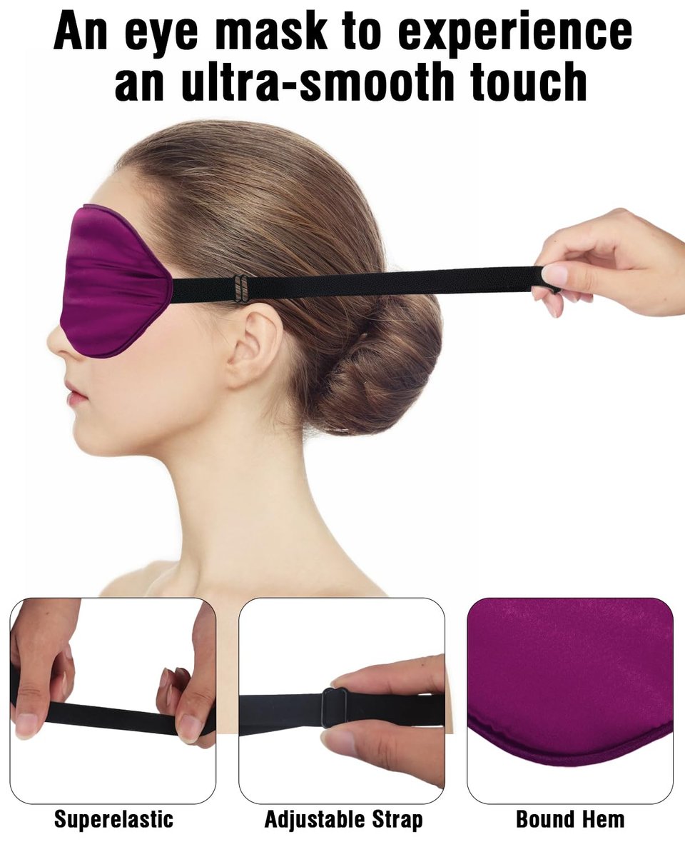 Hochoek 100% Seiden Schlafmaske – 3er-Pack, verstellbar, weich & hautfreundlich (Schwarz + Dunkelblau + Lila)