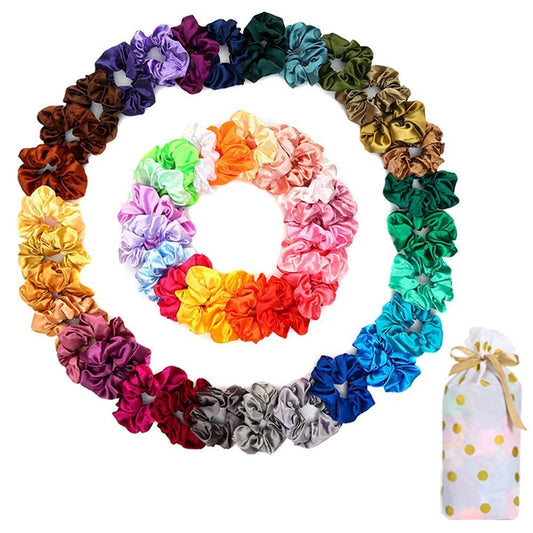 50 Satin-Haar-Scrunchies in mehreren Farben – Seidige Accessoires für lockiges Haar, Teenager und Mädchen – mit Geschenktüte