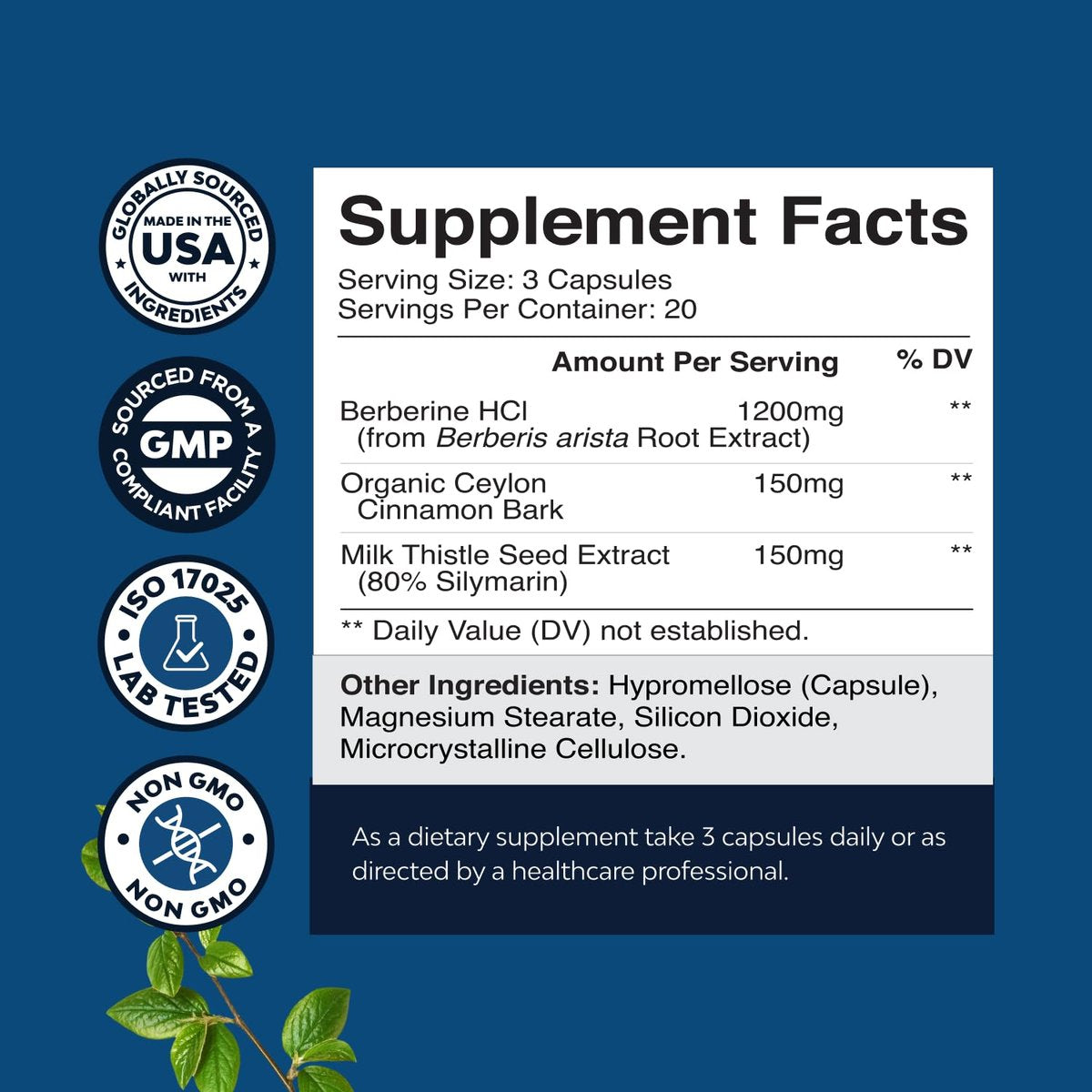 Balancing Berberine Plus 1200 mg pro Portion Komplex – Antioxidans Berberin mit Ceylon-Zimt Kapseln plus Silymarin Mariendistel Extrakt – Aktiver PK für Herzgesundheit und Zuckerunterstützung – 60 Kapseln