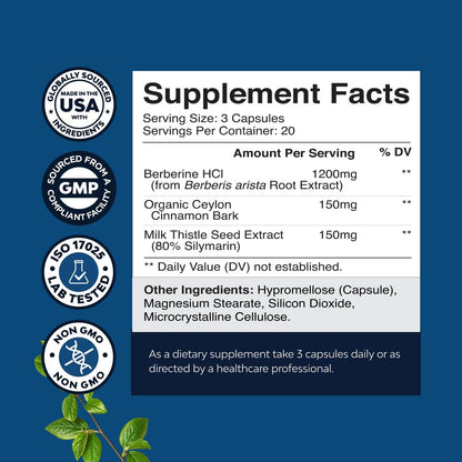 Balancing Berberine Plus 1200 mg pro Portion Komplex – Antioxidans Berberin mit Ceylon-Zimt Kapseln plus Silymarin Mariendistel Extrakt – Aktiver PK für Herzgesundheit und Zuckerunterstützung – 60 Kapseln