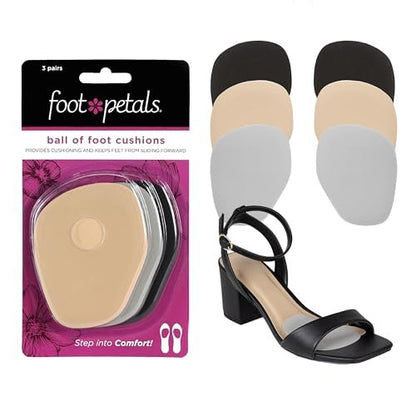 Foot Petals Ball-of-Foot Cushions – Metatarsal-Pad, 3 Paar, Komfort & Schmerzlinderung für Damenabsätze (Schwarz/Silber/Khaki)