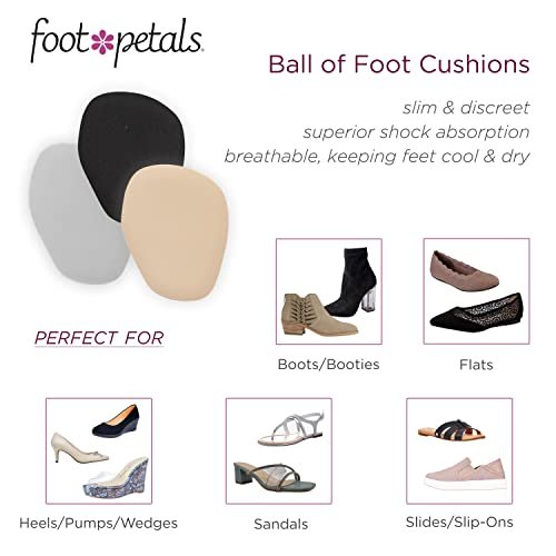 Foot Petals Ball-of-Foot Cushions – Metatarsal-Pad, 3 Paar, Komfort & Schmerzlinderung für Damenabsätze (Schwarz/Silber/Khaki)
