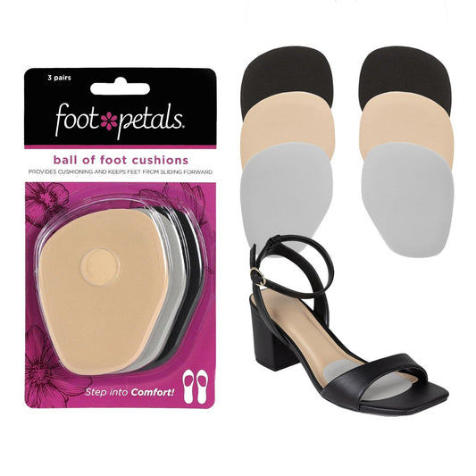 Foot Petals Ball-of-Foot Cushions – Metatarsal-Pad, 3 Paar, Komfort & Schmerzlinderung für Damenabsätze (Schwarz/Silber/Khaki)