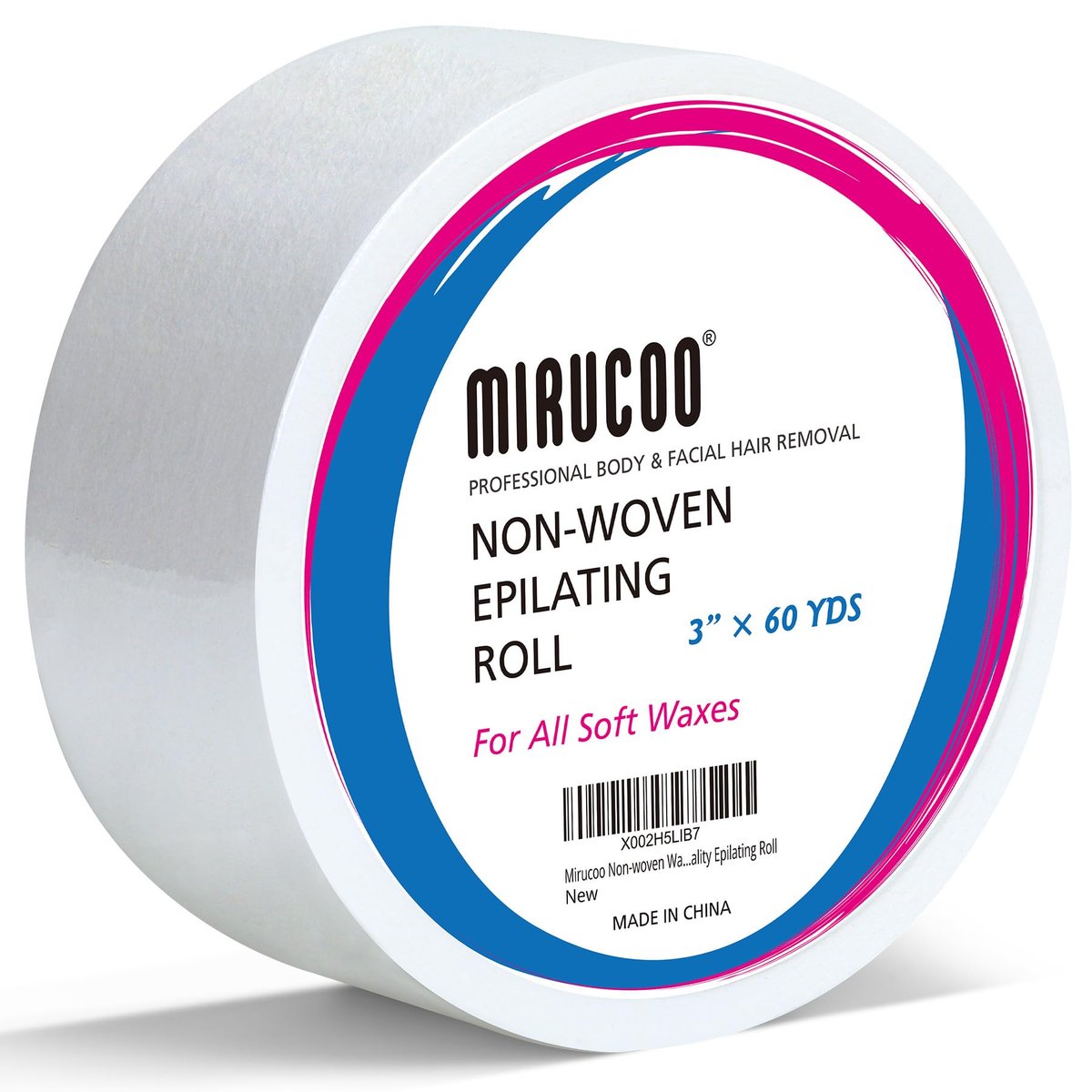 Mirucoo Wachsstreifenrolle ohne Vlies für Körper- und Gesichtshaarentfernung, 7,6 cm x 55 m, Salonqualität Epilierrolle