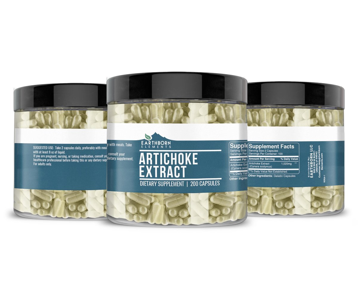 Earthborn Elements Artischockenextrakt 200 Kapseln, Rein & Unverdünnt, Ohne Zusatzstoffe