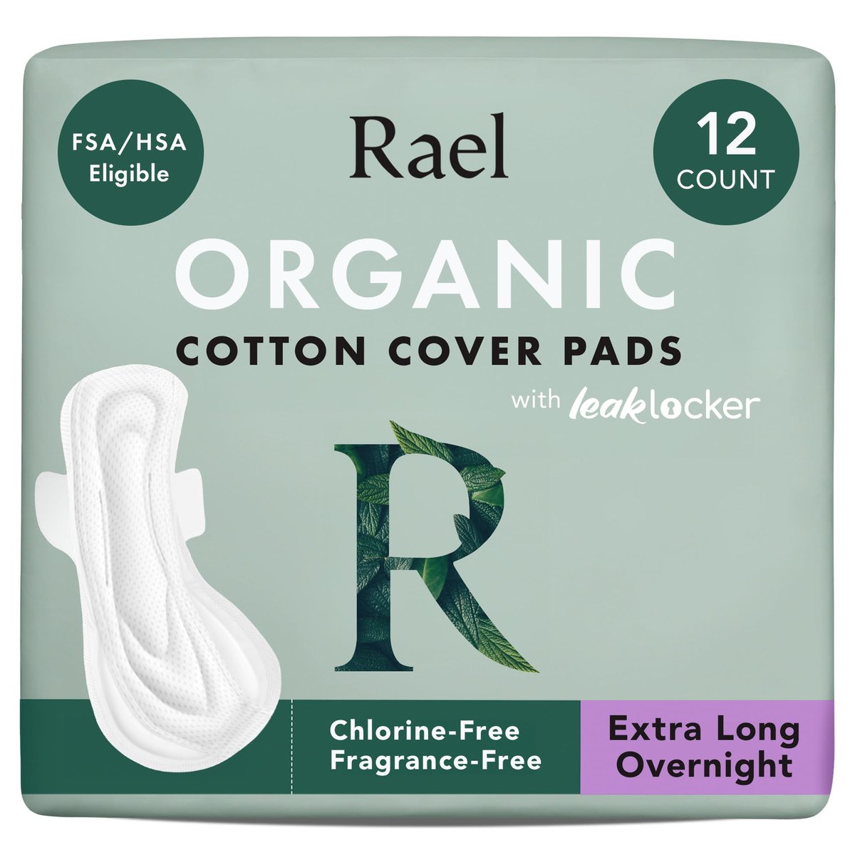 Rael Damenbinden für Frauen, Bio-Baumwollbezug – Periodenbinden mit Flügeln, Damenhygiene, Damenbinden, Ultimative Saugfähigkeit, Wochenbett, Ungeduftet, Extradünn (Extra lang für die Nacht, 12 Stück)