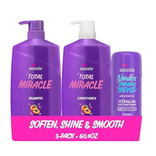 Aussie Total Miracle Haarpflege-Set: Shampoo, Conditioner und 3 Minuten Tiefenbehandlung mit Aprikosen- & Macadamianussöl, parabenfrei für geschädigtes Haar, 26,2 und 8 Fl Oz