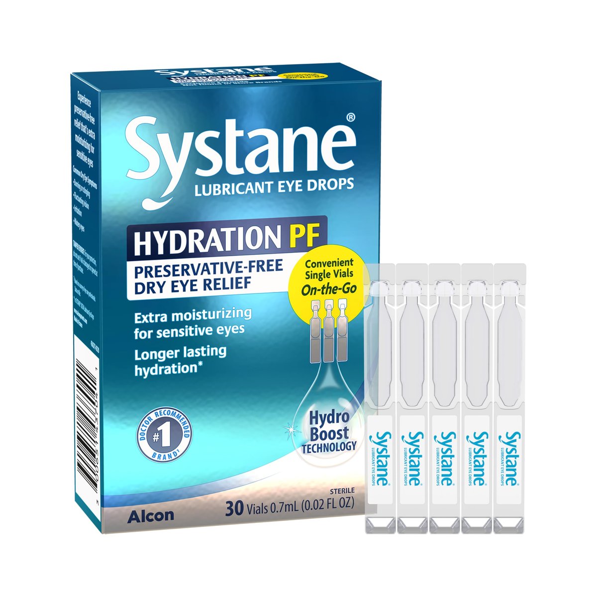 Alcon Systane Hydration Konservierungsmittelfreie Augentropfen – 30 Einzeldosen, 0,6 Fl Oz, Feuchtigkeitsspendend für Trockene Augen