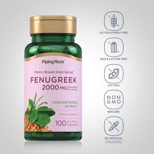 Piping Rock Bockshornklee Kapseln | 100 Kapseln | Konzentrierter Samenextrakt | Pflanzliches Nahrungsergänzungsmittel für Frauen | Non-GMO, Glutenfrei