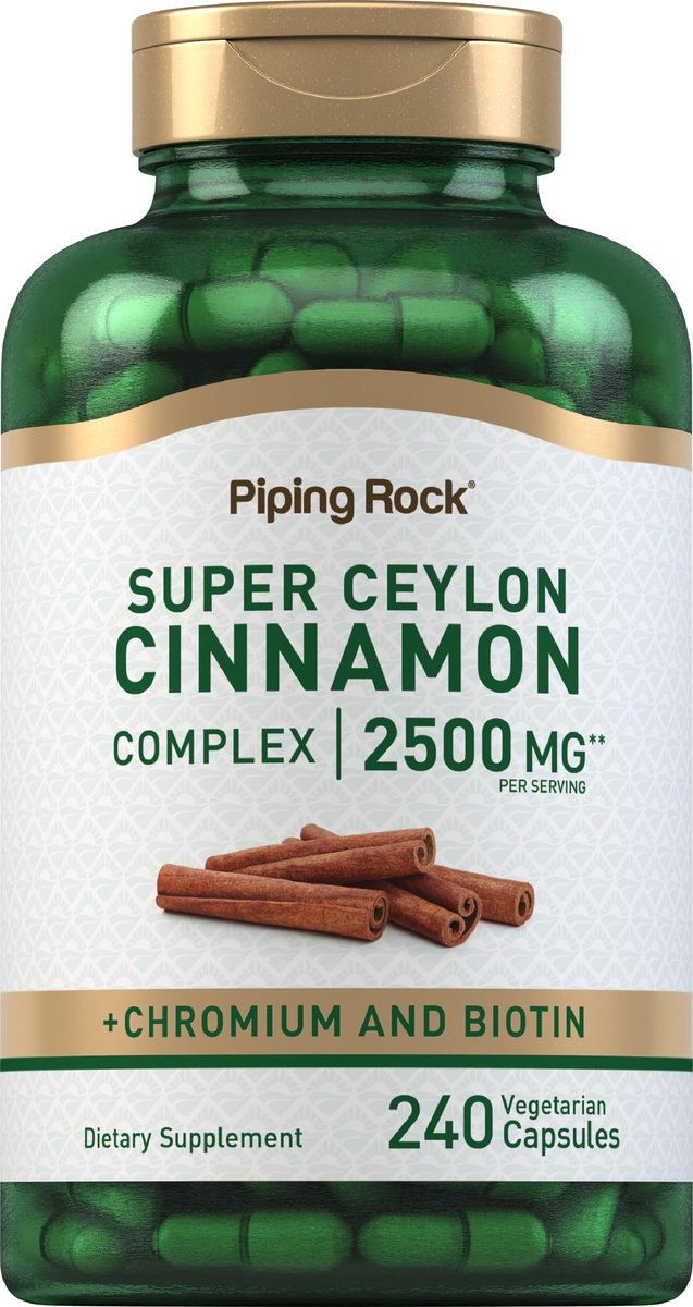 Piping Rock Super Ceylon Zimt Komplex Kapseln | 240 Kapseln | Mit Chrom und Biotin | Vegetarisch, Non-GMO, Glutenfrei