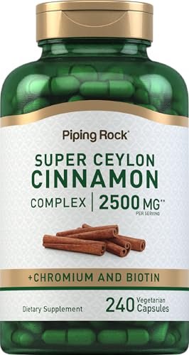 Piping Rock Super Ceylon Zimt Komplex Kapseln | 240 Kapseln | Mit Chrom und Biotin | Vegetarisch, Non-GMO, Glutenfrei