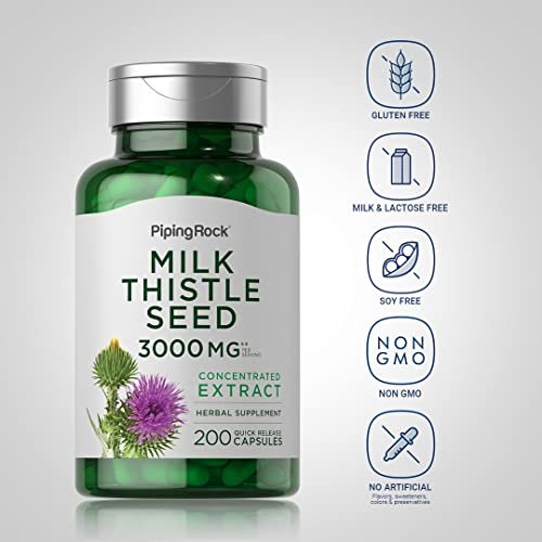 Piping Rock Mariendistel Kapseln | 200 Kapseln | Konzentrierter Kräuterextrakt | Non-GMO, Glutenfrei