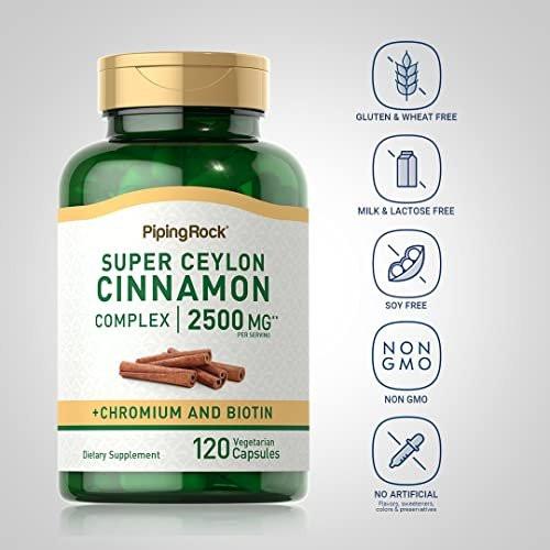 Piping Rock Ceylon-Zimt Kapseln | 120 Kapseln | Komplex mit Chrom und Biotin | Vegetarisch, Nicht-GVO, Glutenfrei