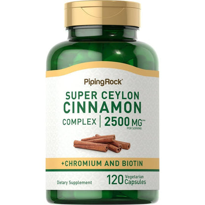 Piping Rock Ceylon-Zimt Kapseln | 120 Kapseln | Komplex mit Chrom und Biotin | Vegetarisch, Nicht-GVO, Glutenfrei
