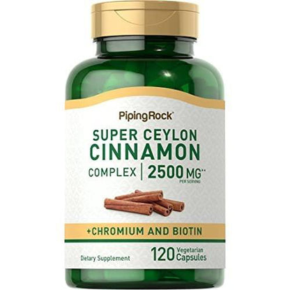 Piping Rock Ceylon-Zimt Kapseln | 120 Kapseln | Komplex mit Chrom und Biotin | Vegetarisch, Nicht-GVO, Glutenfrei