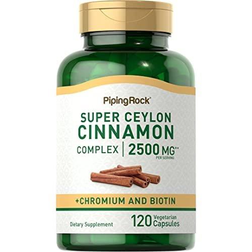 Piping Rock Ceylon-Zimt Kapseln | 120 Kapseln | Komplex mit Chrom und Biotin | Vegetarisch, Nicht-GVO, Glutenfrei