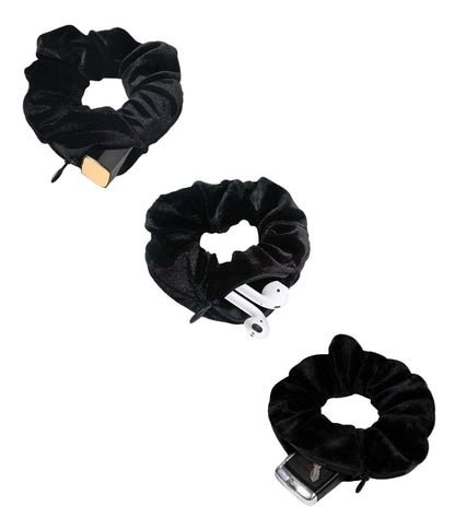 SUNEBOIZ Zipper Scrunchies – Samt-Haargummis mit verstecktem Fach für AirPods, Schlüssel & Geld (3er-Pack, Schwarz)