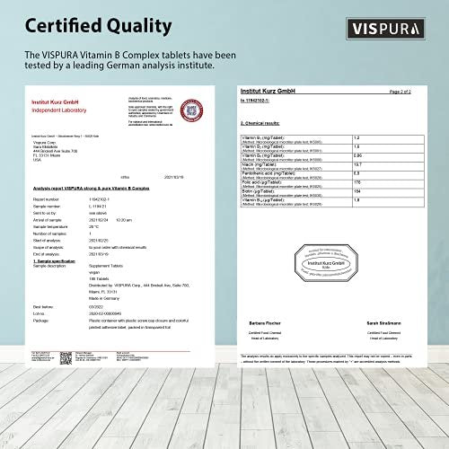 VISPURA Vitamin B-Komplex, 180 vegane Tabletten, alle B-Vitamine inkl. B12, B1, B2, B3, B5, B6, B7, B9, Folsäure, für Stress, Energie und gesundes Immunsystem*, natürliches Nahrungsergänzungsmittel ohne Zusatzstoffe