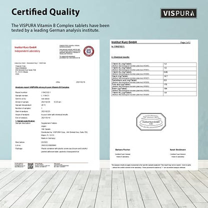 VISPURA Vitamin B-Komplex, 180 vegane Tabletten, alle B-Vitamine inkl. B12, B1, B2, B3, B5, B6, B7, B9, Folsäure, für Stress, Energie und gesundes Immunsystem*, natürliches Nahrungsergänzungsmittel ohne Zusatzstoffe