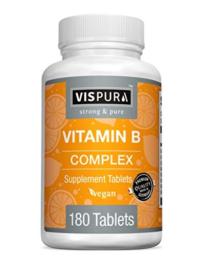 VISPURA Vitamin B-Komplex, 180 vegane Tabletten, alle B-Vitamine inkl. B12, B1, B2, B3, B5, B6, B7, B9, Folsäure, für Stress, Energie und gesundes Immunsystem*, natürliches Nahrungsergänzungsmittel ohne Zusatzstoffe