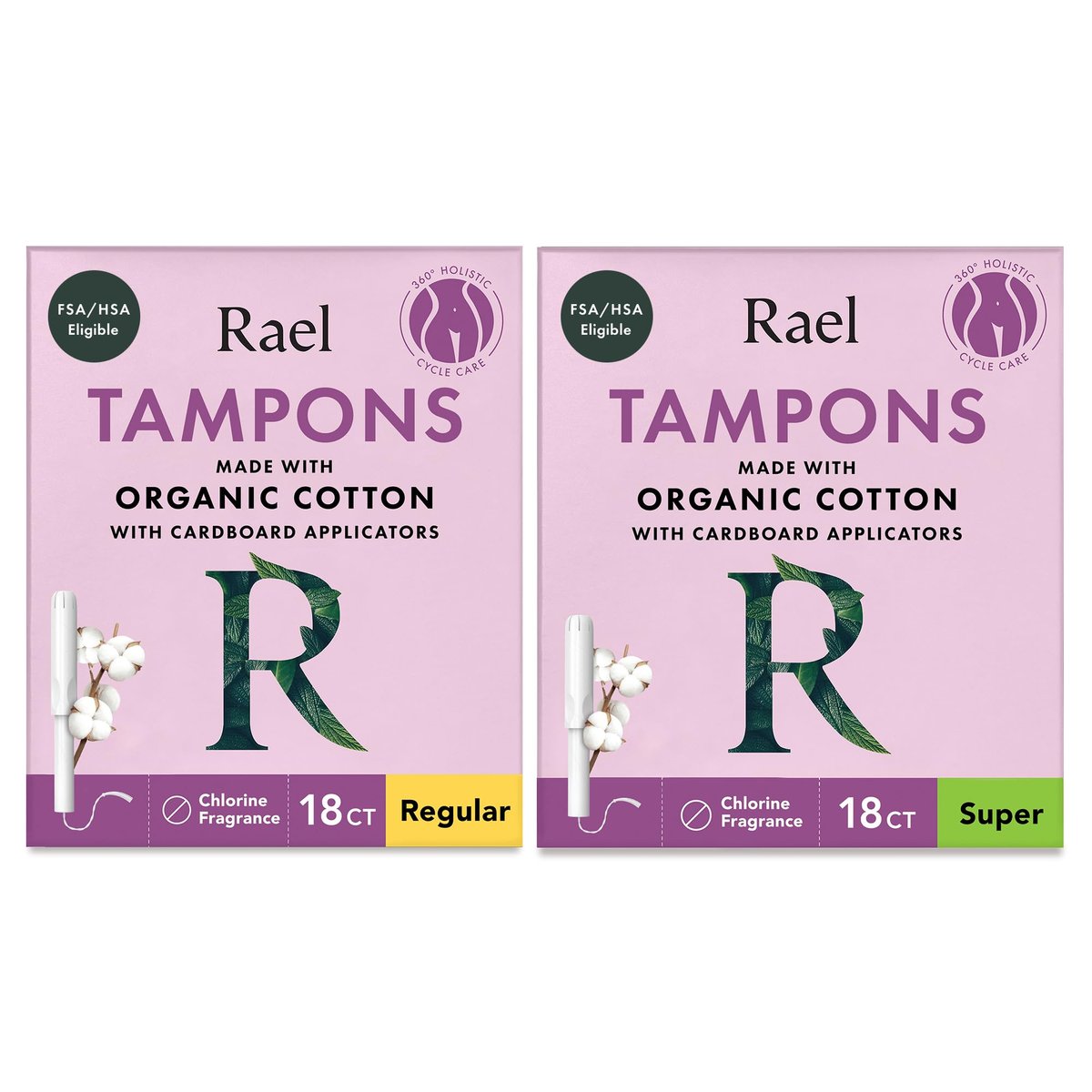 Rael Tampons mit Karton-Applikator, aus Bio-Baumwolle, Multipack, Regular & Super Saugstärke, unparfümiert, verbesserter Griff, biologisch abbaubar, chlorfrei (36 Stück, Bundle)