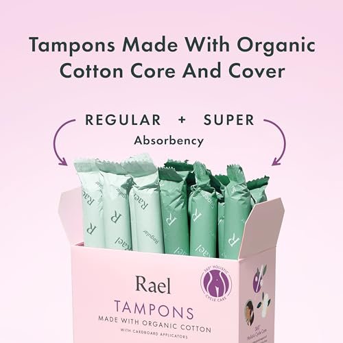Rael Tampons mit Karton-Applikator, aus Bio-Baumwolle, Multipack, Regular & Super Saugstärke, unparfümiert, verbesserter Griff, biologisch abbaubar, chlorfrei (36 Stück, Bundle)