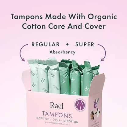 Rael Tampons mit Karton-Applikator, aus Bio-Baumwolle, Multipack, Regular & Super Saugstärke, unparfümiert, verbesserter Griff, biologisch abbaubar, chlorfrei (36 Stück, Bundle)